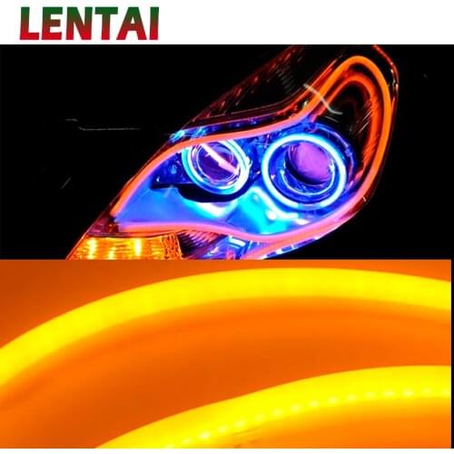 LENTAI 1Set 60CM Car LED DRL Strip Light White+Yellow turn signal For Peugeot 307 308 207 407 Nissan Juke X-Trail Hyundai I30