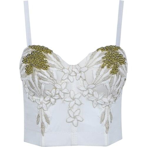 Top Quality Summer Camis & Tops Strap White Beading Embroidery Fashion Womens Tops Luxury Celebrity Night Party Tops