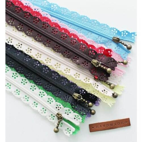 20cm Length Lace Zipper Metal water-drop zipper slider Adorable Lace fabric zippers 24 Kind Colors 5pieces/lot