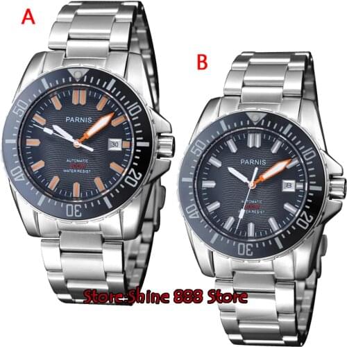 Parnis 44mm Automatic Diver Men Watch Waterproof 200m Metal Mechanical Mens Watches Sapphire Crystal Clock