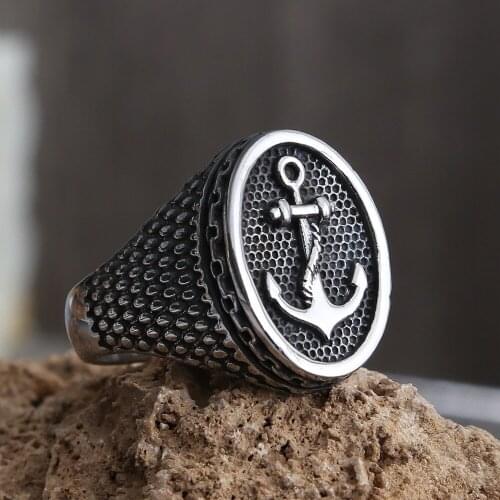 Retro Polka Dot Bump Pirate Anchor Rings For Men Punk Hip Hop Stainless Steel Viking Mens Ring Fashion Jewelry Gift