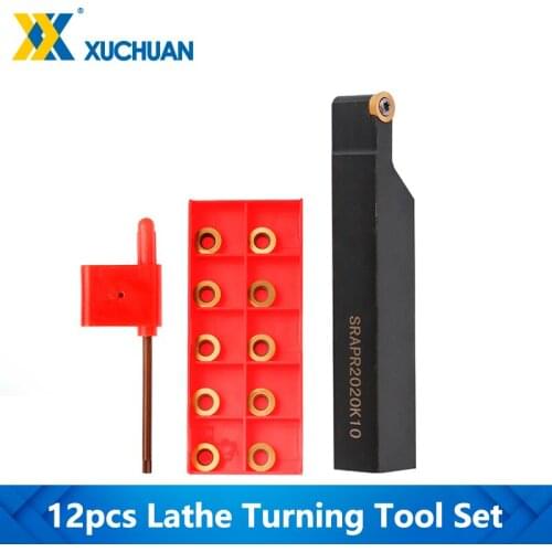 Lathe Turning Tool Set Turning Holder Tool SRAPR2020K10+10pcs Carbide Inserts Blades 12pcs For CNC Lathe Tools Lathe Tools