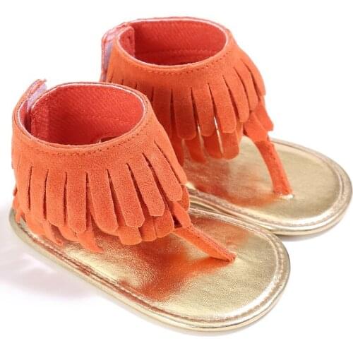 Toddler Newborn Baby Girl Shoes Tassel Crib Shoes Anti-slip Flip Flop Prewalker For Baby Girls 0-18M