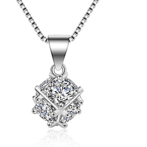 TJP Trendy Girl Clear Crystal Pendants Necklace Accessories Fashion 925 Silver Box Chain Choker Necklace Jewelry Women Bijou Hot