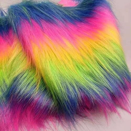 Rainbow Colorful plush fur fabric mat animal costume toy broadcast background cloth carpet performance clothes Faux Fur 50x170cm