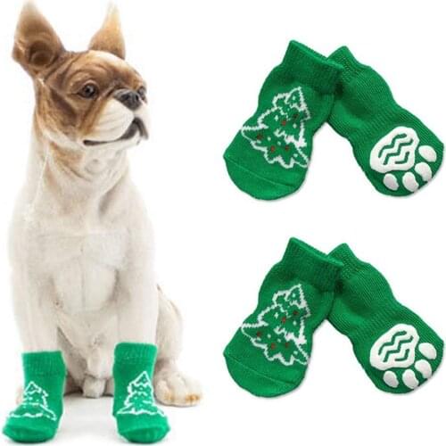 Christmas Pet Socks Winter Dog Socks Non-Slip Puppy Socks Cotton Doge Socks Warm Paw Protector for Indoor Wear Pack of 4