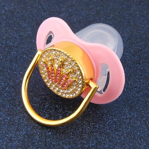 Pink Crown Rhinestones Baby Pacifier Lollipop Elegant Infant Dummy Cocka Chupeta Baby Shower Gift