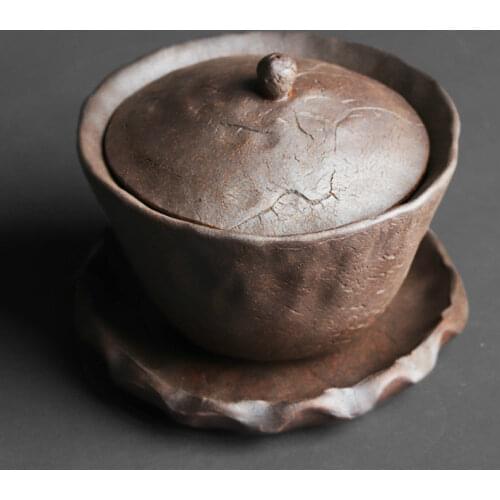 Handmade craft Sancai gaiwanyan clay material Kung Fu tea ceremony wide mouth hand hold tea bowl