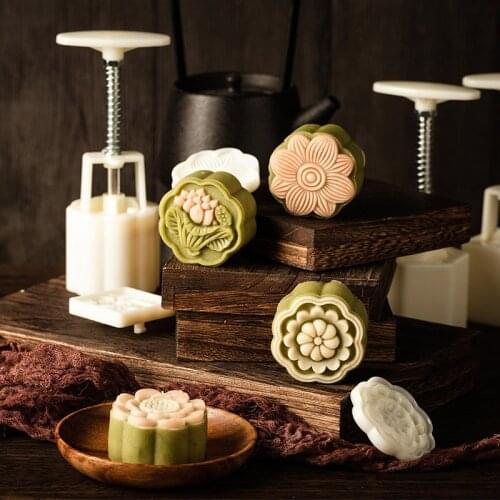 Hand Press Mid Autumn Festival Mooncake Mold Set Place of Interest Square Flower DIY Dragon Fondant Moon Cake Mould Kitchen Tool
