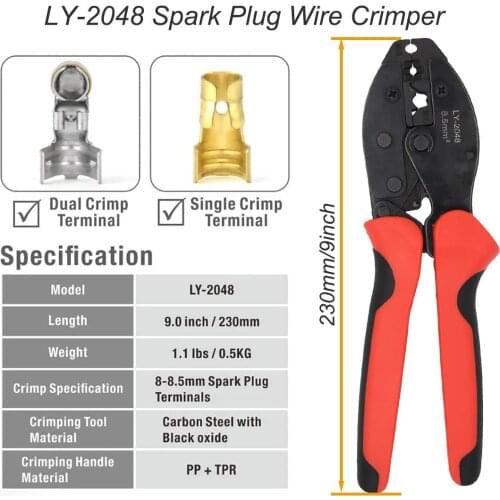 Spark Plug Crimper,Crimping Pliers for Spark Plug Stripping Tool LY-2048 Ratchet Wire Terminal Crimper-Wire Hand Crimping Tool