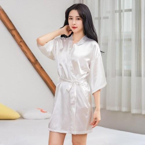 Silk Like Womens Nightgown Thin Home Wear Summer Sexy Cardigan Kimono Loose Robe Large Size Bathrobe Morning Gown Sleepwear