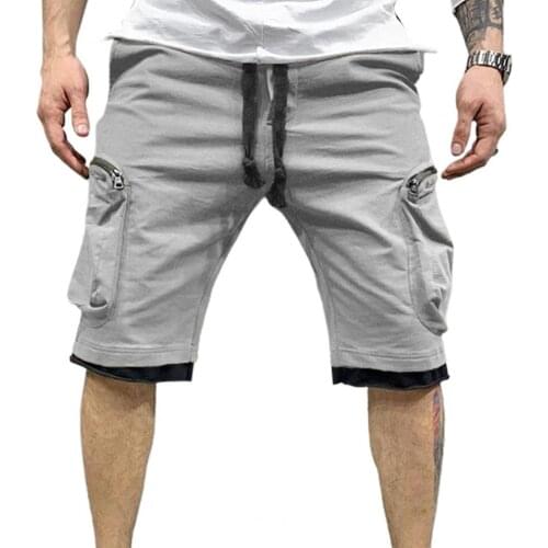 New Male Summer Military Style Work Pocket Fake Two Piece Cargo Shorts Knee Length Wide Leg Straight Sweat Shorts Streetwear