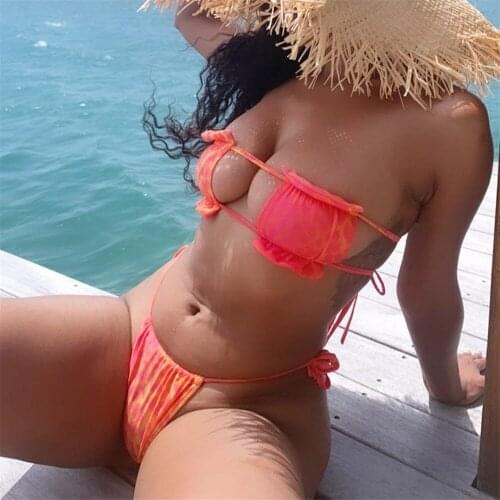 Sexy Bikini 2021 Tie Dye Bandeau Swimsuit Female Swimwear Women Mini Thong Bikini Set Bather Swimming Beachwear for Bathing Suit