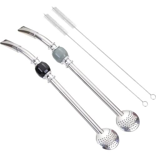 Stainless Steel Spoon Straw 8.6 Inch Yerba Mate Bombillas Removable Head Filter,Set of 2 Removable Straw Brush