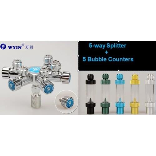 WYIN W02-05 Multiple CO2 Regulator Connector 1 To 5 Multi-way, Aquarium, 5 outlet, 5-way splitter with bubble conters