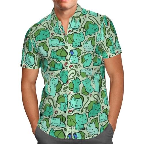 Green Anime 3D Print Beach Hawaii Summer 2021 Shirt Short Sleeve Shirt Streetwear Oversized Chemise Hombre Blusa Masculina-58