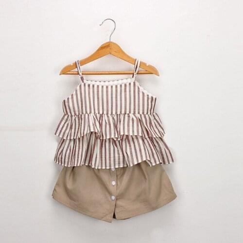 1 2 3 4 5 6 Years Toddler Girls Clothing Sets Fashion Korean Stripe Ruffle Tops Shorts 2pcs Kids Clothes Child Girl Suits Summer