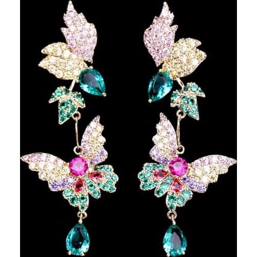 Multicolor Cubic Zirconia Butterfly Eardrop for Women 2021 New Fashion Water Drop Earrings Brand Designer Dangle Jewelry