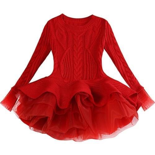 Girl Winter Dress Knitted Chiffon Christmas Party Princess Long Sleeve Children Clothes Kids Dresses For Girls New Year Clothing
