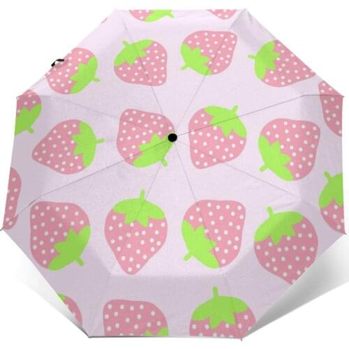 Sunny Umbrella Cute Pink Strawberries Automatic folding portable men women umbrella Sunscreen rain Windproof beach parasol