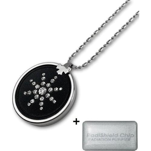 1 Quantum Lava Pendant Necklace Charm Chain Jewelry with 2 Pieces Anti EMF Shield Stickers for Phone