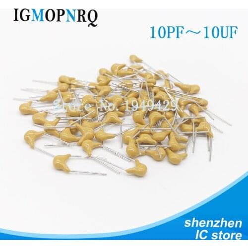 100Pcs 50V monolithic ceramic capacitor 10PF ~ 10UF 22PF 47NF 220NF 1NF 4.7UF 1UF 100NF 330NF 0.1UF 102 104 105 106 103 473 334
