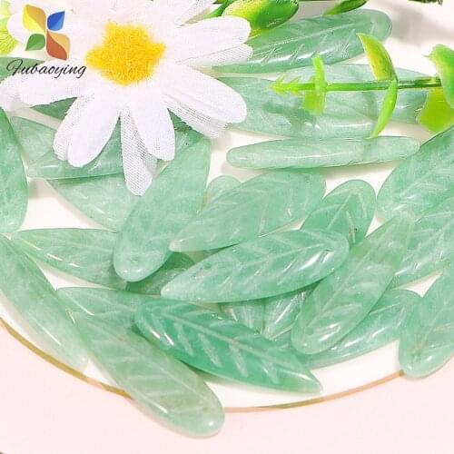 12pcs Green Aventurine Natural Stone Pendant Necklace Leaf Shape Beads Hand-Carved Stone Accessories For Diy Jewelry Making