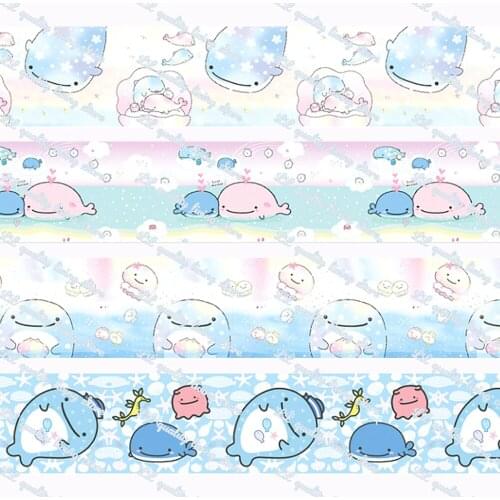 16-75mm Creative Cartoon Whale Printed Grosgrain Ribbon/16mm Printed Elastic Foe Ribbons DIY Hair Bows Sewing Webbing 50 Yards