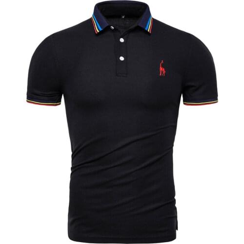 2019 Brand Giraffe Polo Shirt Men Solid Slim Fit Short Sleeve Cotton Polos Men Smart Casual Patchwork Mens Polo US Size S-2XL