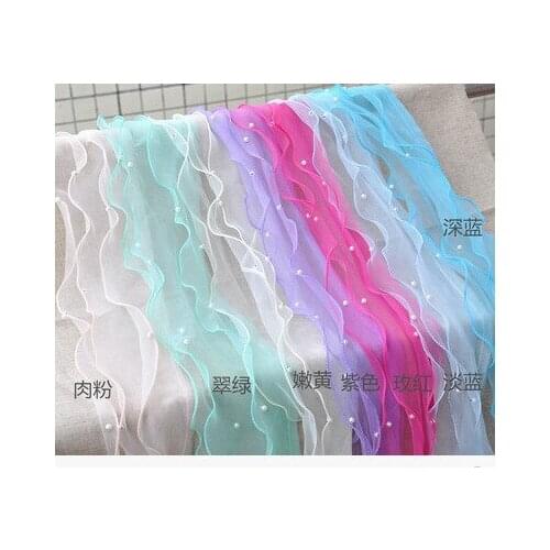 3Yard/lot Diy 3D lace trim 13cm multicolor ruffle pearl organza skirt wedding dress lace fabric decoration Clothing materials