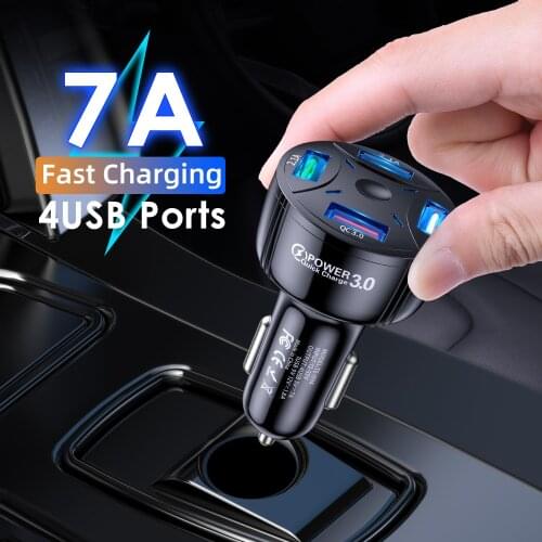 4 Ports USB Car Charge 48W Quick 7A Mini Fast Charging For iPhone 11 Xiaomi Huawei Mobile Phone Charger Adapter in Car