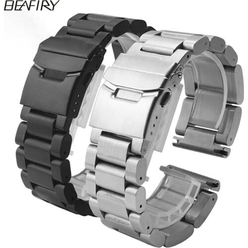 BEAFIRY Watch Band 22mm 24mm 26mm High Quality Stainless Steel Black Silver buckle Watchband Wristwatches Strap