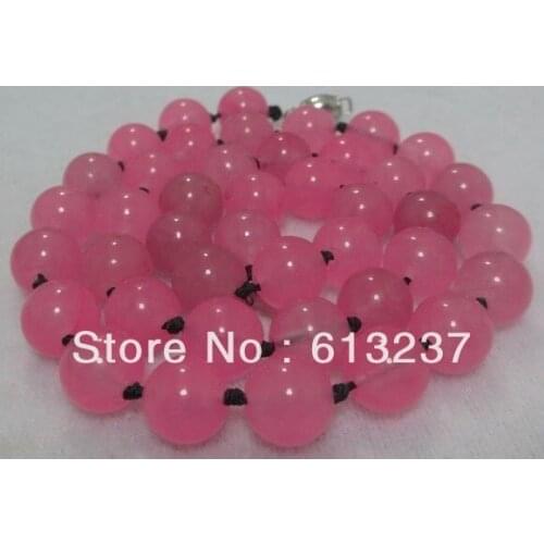 Free shipping new fashion style diy stone beads necklace chalcedony jades stone pink chain necklaces 10mm 18inch MY5202