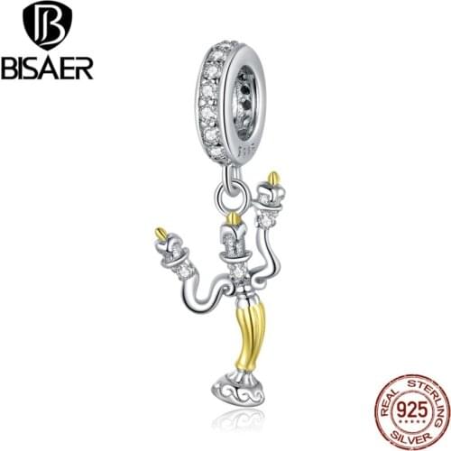 BISAER Magic Candlestick Beads 925 Sterling Silver Zircon Retro Charms Pendant Fit Bracelet Necklace DIY Fashion Jewelry EFC319