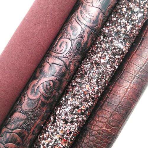 BRONZE Glitter Fabric, Metallic Faux Fabric, Flowers Plaids Synthetic Leather Sheets For Bow A4 21x29CM Twinkling Ming XM806