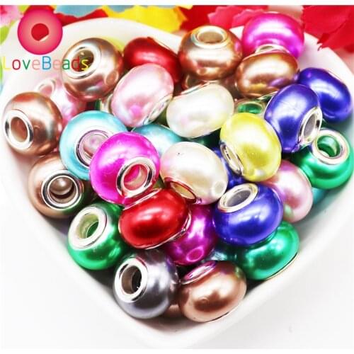 10Pcs Mixed Light Color 14x8mm Big Hole Resin Murano Spacer Charms European Beads Fit Pandora Bracelet Necklace Jewelry Making