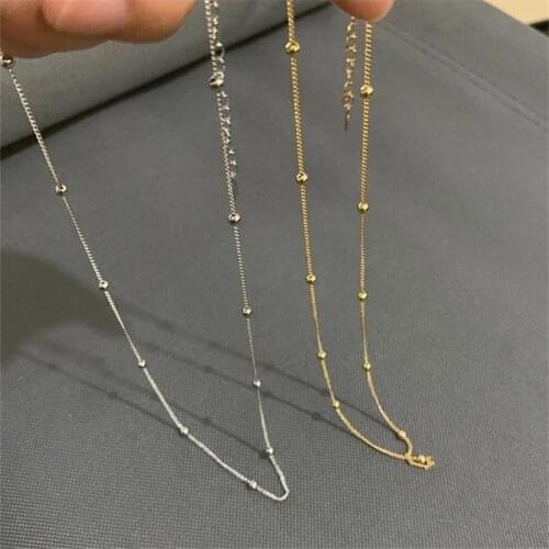 925 Sterling Silver Link Chain Round Bead Charm Pendants Necklace For Women Girls Statement Jewelry dz637