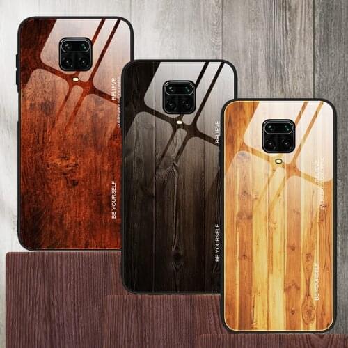 Wood pattern Case for Xiaomi Redmi Note 9 pro Tempered Glossy Glass Back Cover For Redmi Note 9 Pro Max 9S Note 8 Pro 8T 7 6 5
