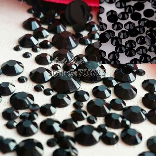 400 pcs 2mm - 6mm Resin Acrylic Black Round Rhinestone Flatback Crystal Rhinestones Nail Art Decoration N02