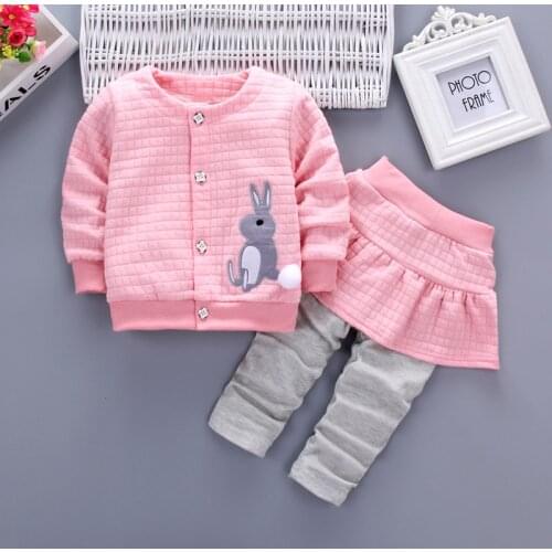 DIIMUU Toddler Baby Girl Clothes Cotton Suits Children Girl Clothing Cartoon Rabbit Appliques Coat + Pantskirt 2PC Party Sets