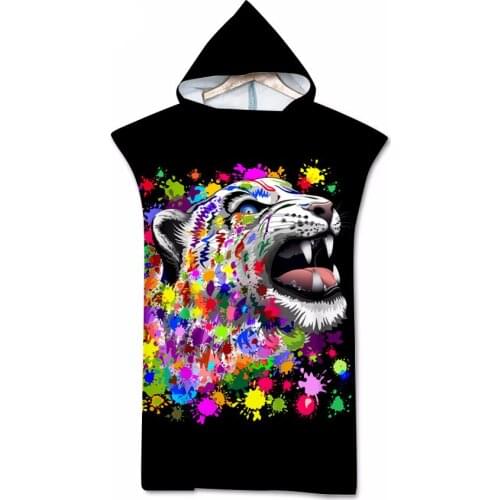 Painted Animal Bird Wolf Deer Double-sided Digital Print Hooded Bathrobe Adult Men and Women Swimming Surf Absorbent Towel