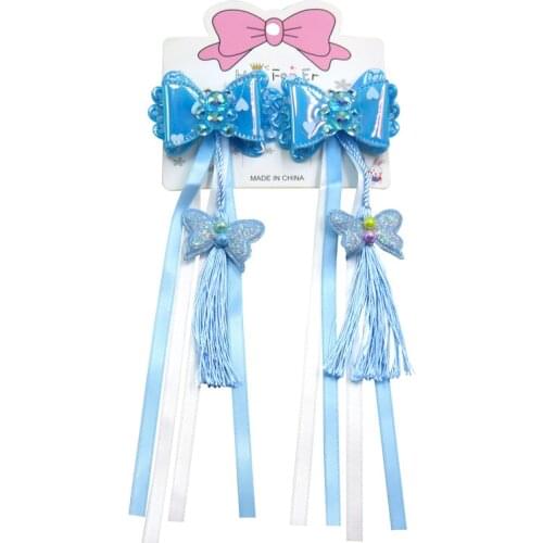 2PCS/Card Cute Bear Elegant Baby Girls Clips Net Yarn Bow Child Tie Knot Creativity Tassel Hairpins Hair Accessories For Kids