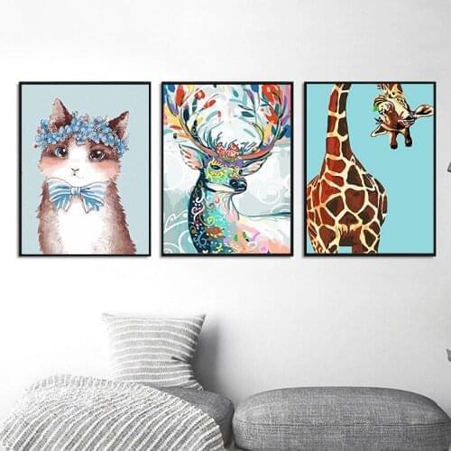 GATYZTORY 3PC Frame DIY Painting By Numbers Modern Home Wall Art Picture Deers Animals Paint By Numbers For Home Decors Artwork