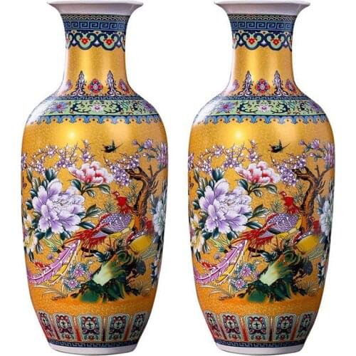 Chinese Palace Ceramic Floor Large Vase+Base Ornaments Home Furnishing Livingroom Tbale Figurines Crafts Office Desk Decoration