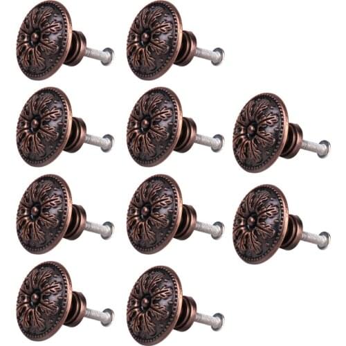 10Pieces Classical Round Decorative Cabinet Door Drawer Pull Handle Knob Copper Single hole