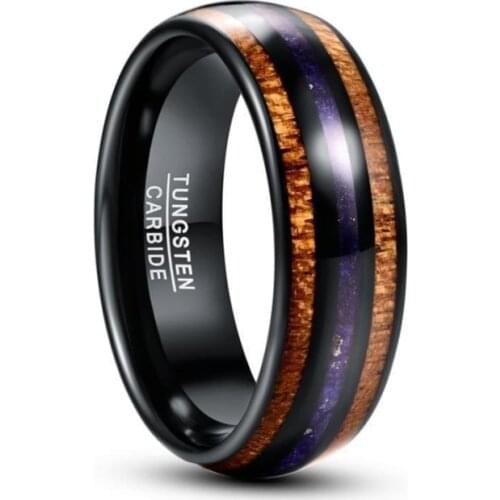 New 8mm Acacia Wood Lapis Lazuli Electric Black Mens Tungsten Steel Ring Wedding Jewelry
