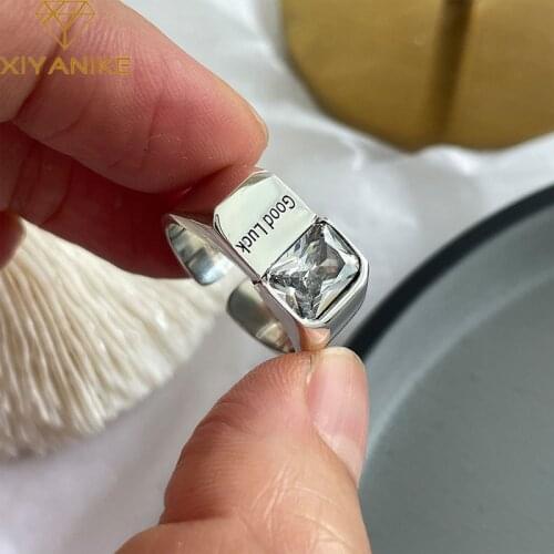 XIYANIKE 925 Sterling Silver Letter Zircon Square Width Opening Ring Female Minimalist Style Jewelry Accessories Friends Party