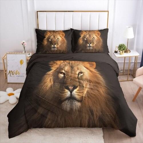3D Bedding Sets Black Duvet Cover Sets Quilt Covers Pillow Shams Lion Bed Linen Queen Single Size Bedclothes Home Textile