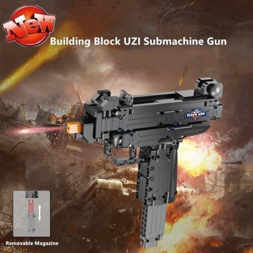 Building Blocks UZI Submachine Gun Trigger Fire Bullet Removeable Magazine Simulation Design Model With Safety Lock Toy For Kids