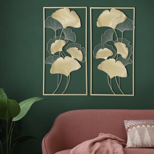 Creative Wrought Iron Ginkgo Leaf Set Golden Porch Wall Hanging Restaurant Hotel Wall Decoration Wall Hanging Wall Decoration